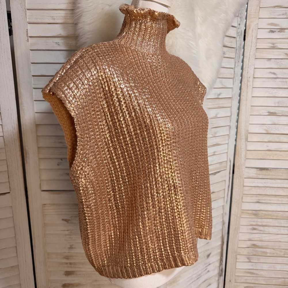 She + Sky Shimmering Gold Turtleneck Sweater - Picture 8 of 12